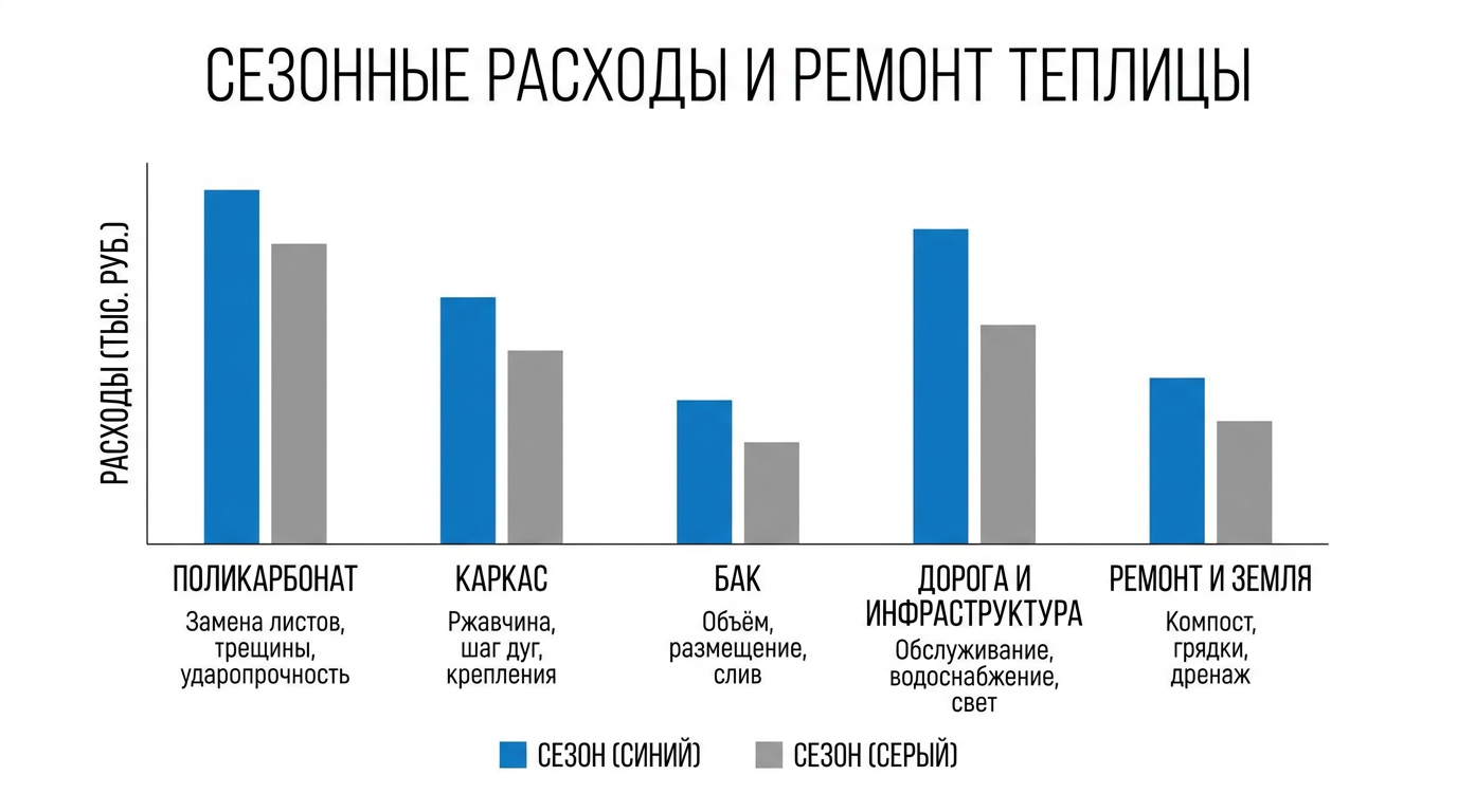 Сезонные расходы и ремонт теплицы